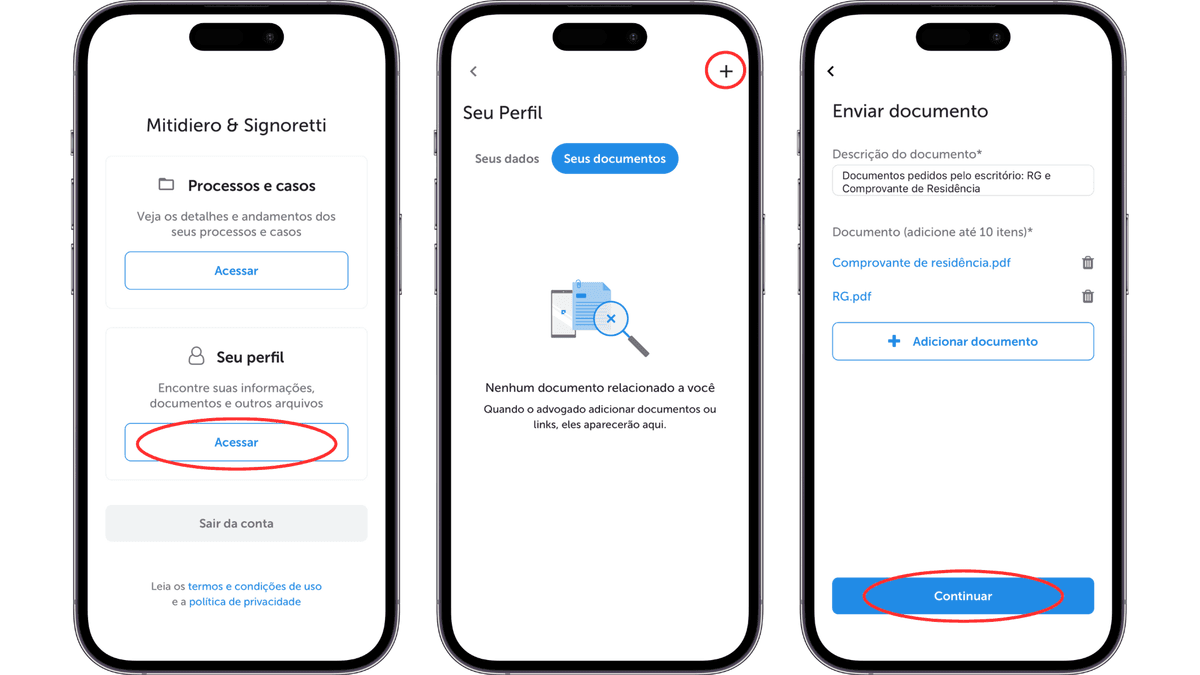 Exemplo de envio de documentos no Astrea