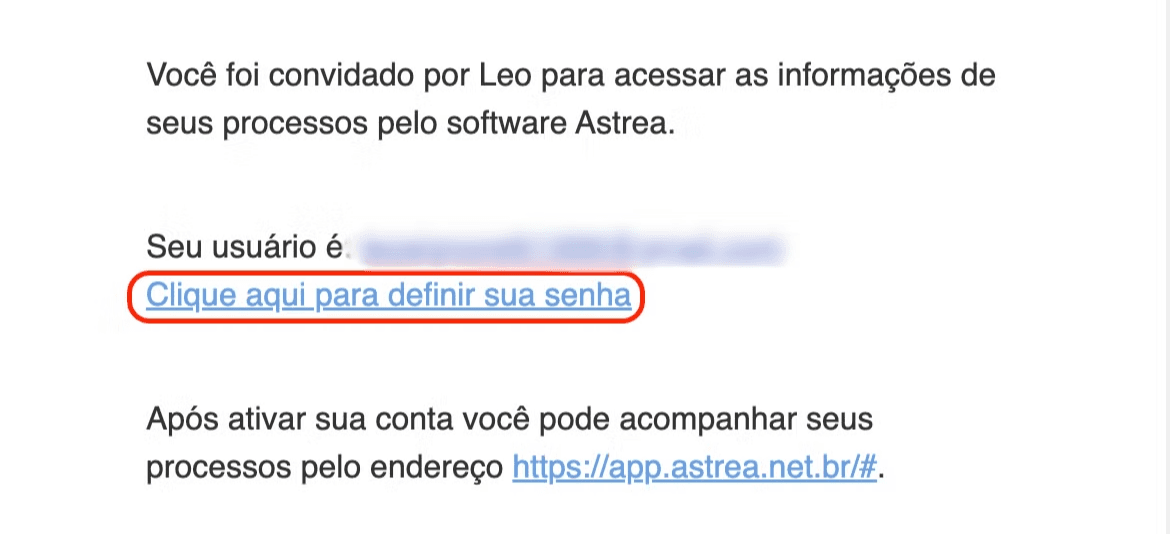 Exemplo de email recebido do Astrea